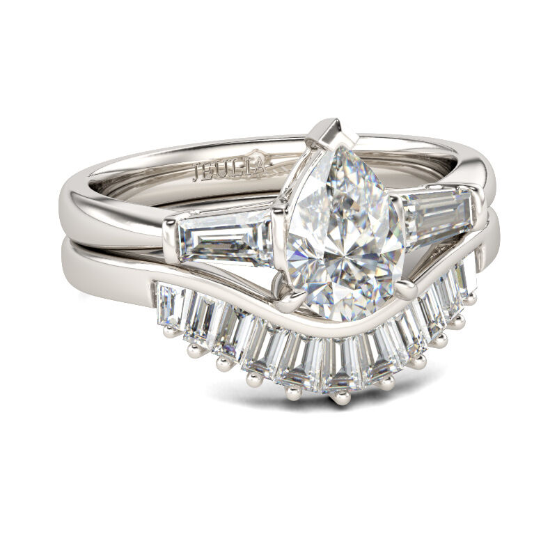 Jeulia Conjunto De Anillo De Talla Pera En Plata De Ley