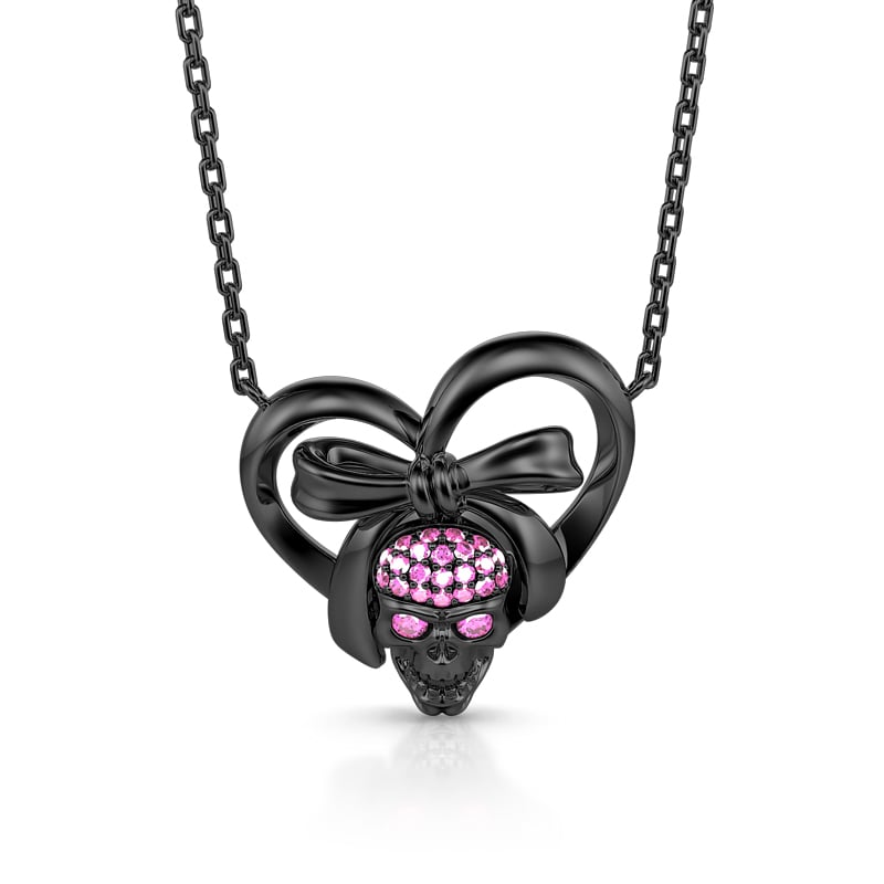 Jeulia "Romantic Darkness" Skull Sterling Silver Necklace