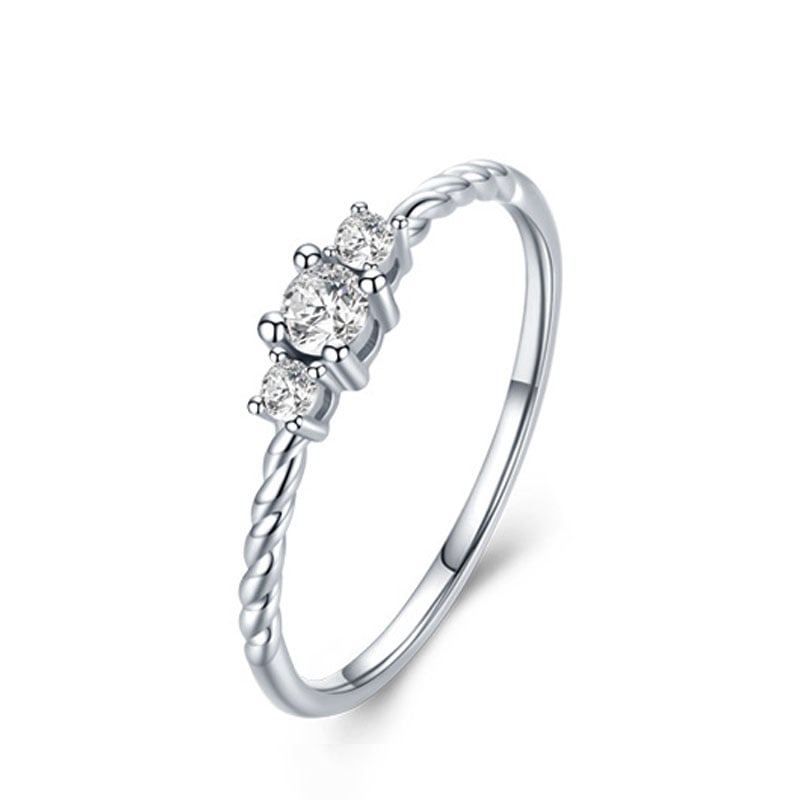 Jeulia Rope Three Stone Round Engagement Ring