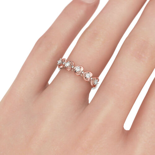 Jeulia Two Tone Heart Round Cut Sterling Silver Women's Band