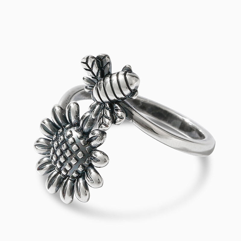 Jeulia "Sonnenblume und Biene" Sterling Silber Ring