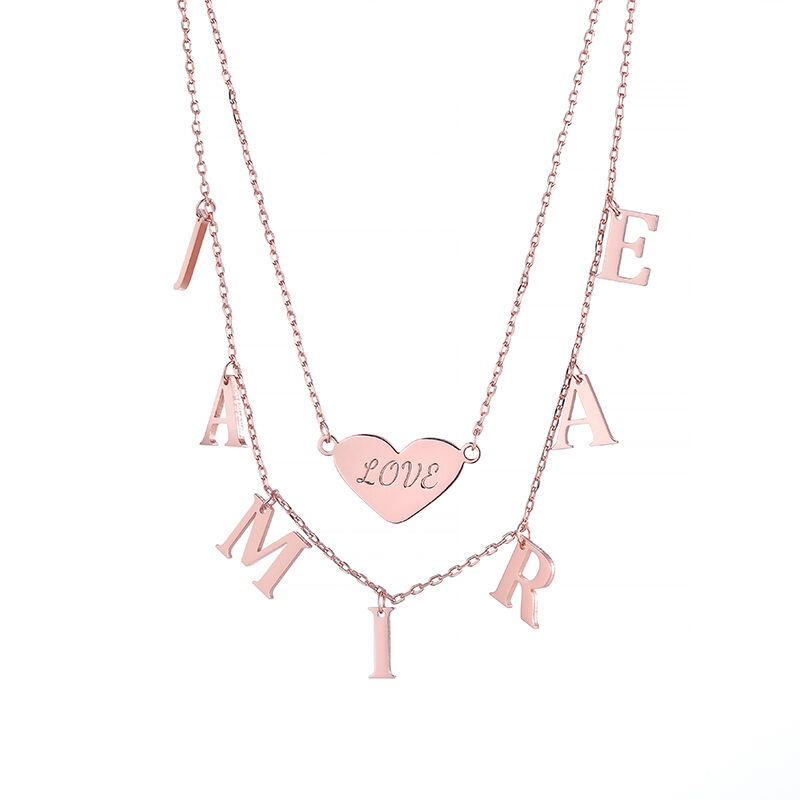 Jeulia Double Layer Heart Name Personalized Sterling Silver Necklace