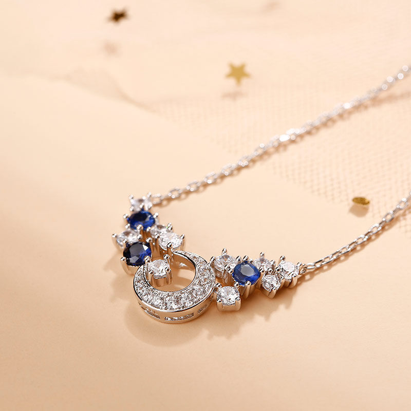 Jeulia "Light of Starry Sky" Moon Design Round Cut Sterling Silver Jewelry Set