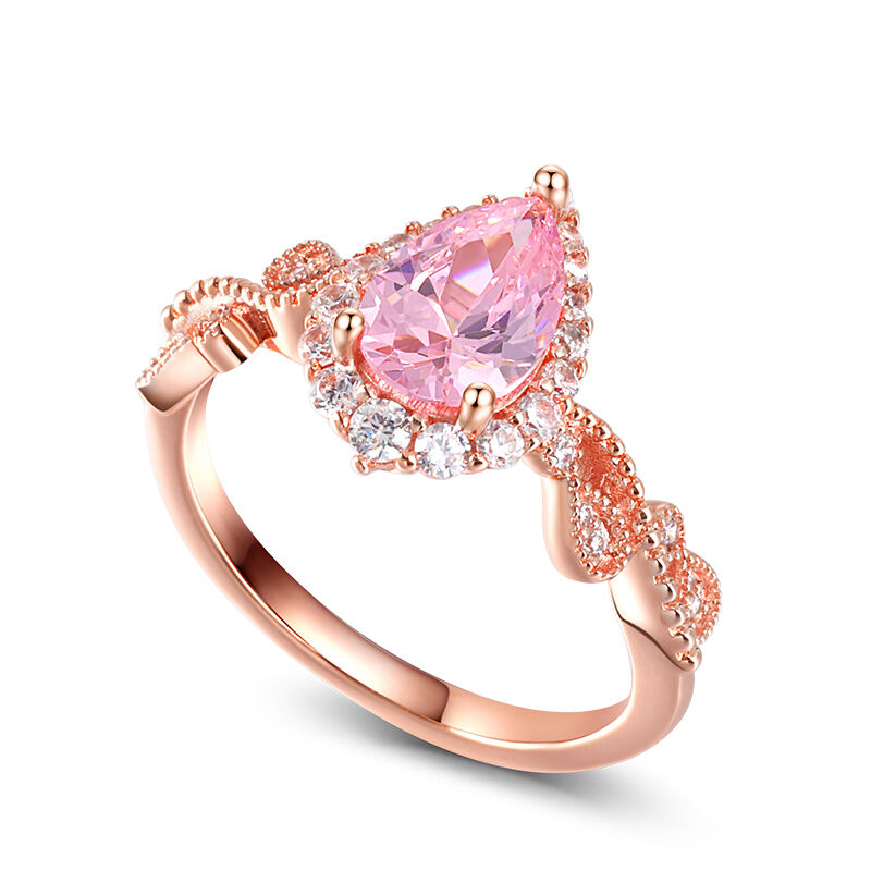 Jeulia Pear & Round-cut Synthetic Morganite Sterling Silver Ring