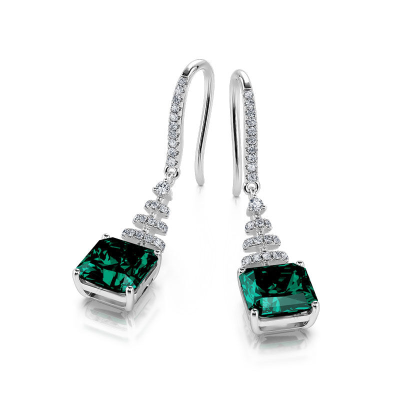 Jeulia Classic Emerald Princess Cut Sterling Silver Earrings