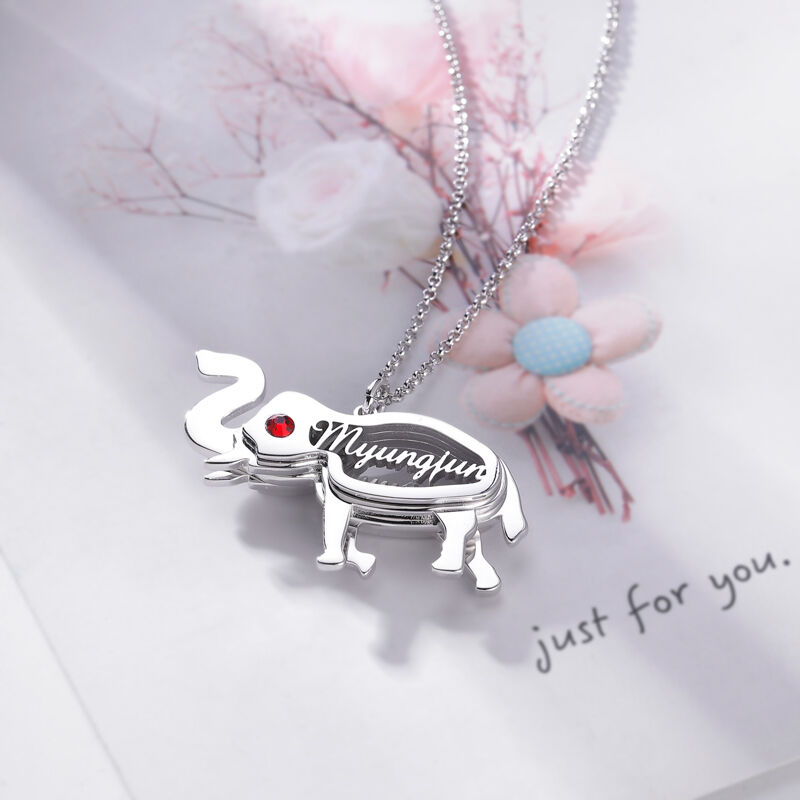 Jeulia Elephant Personalized Sterling Silver Necklace with Birthstone