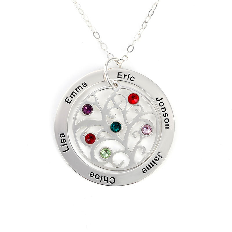 Jeulia Family Tree Necklace with Birthstones Sterling Silver