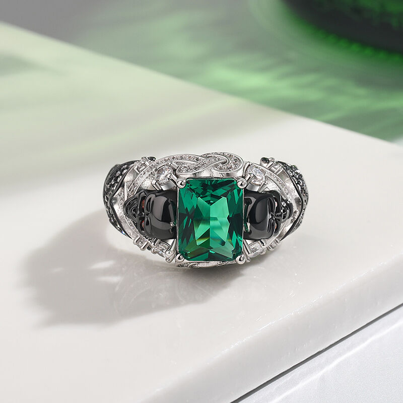 Jeulia "Intricate Beauty" Skull Butterfly Design Emerald Cut Sterling Silver Ring