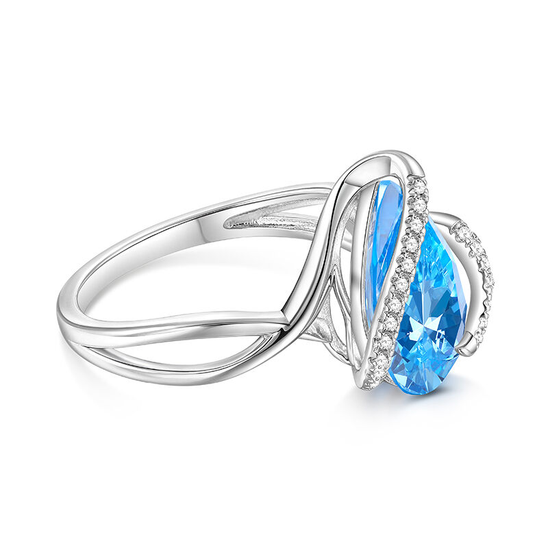 Jeulia Cool Blue Pear Engagement Ring Twisted Sterling Silver