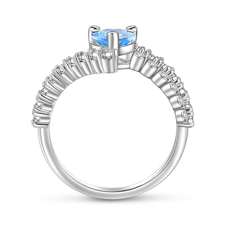 Jeulia Blue Heart Promise Ring Bypass Design Sterling Silver