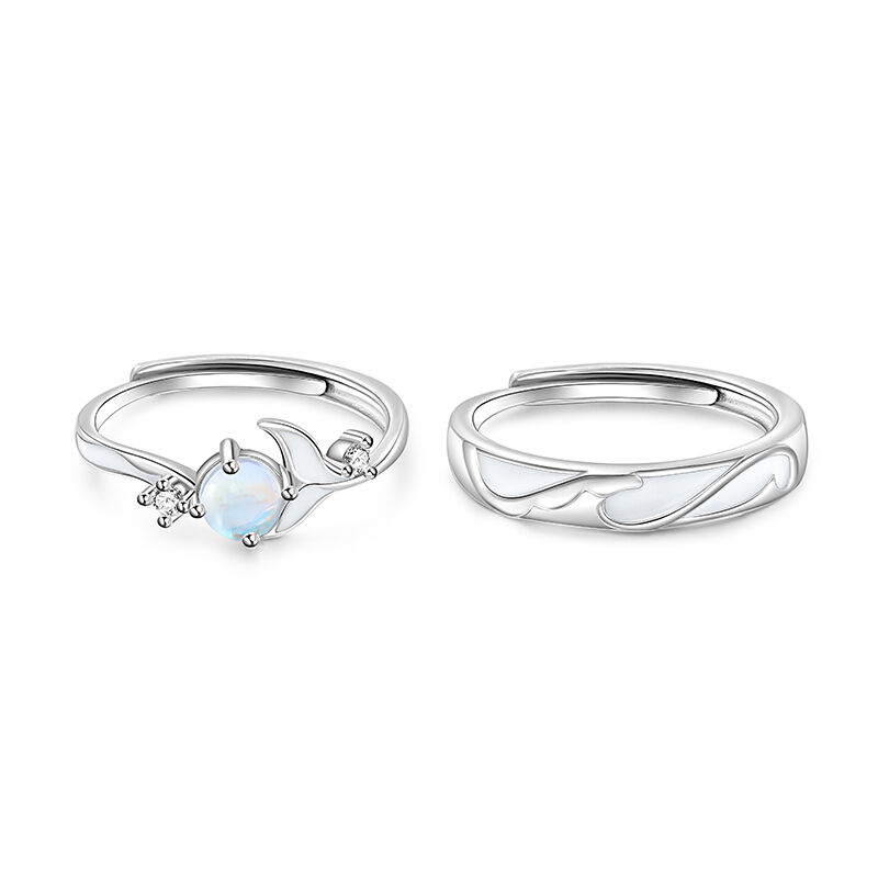 Jeulia Glowing Band Glazestone Adjustable Sterling Silver Couple Rings