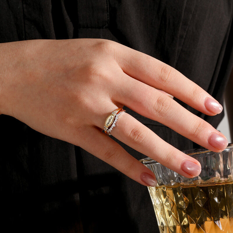 Jeulia Esenciales del Día Juego de Anillos de Cuentas con Nombre Personalizado Bicolor