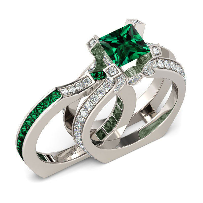 Jeulia Anelli Set Intercambiabile con Verde Smeraldo in Argento Sterling
