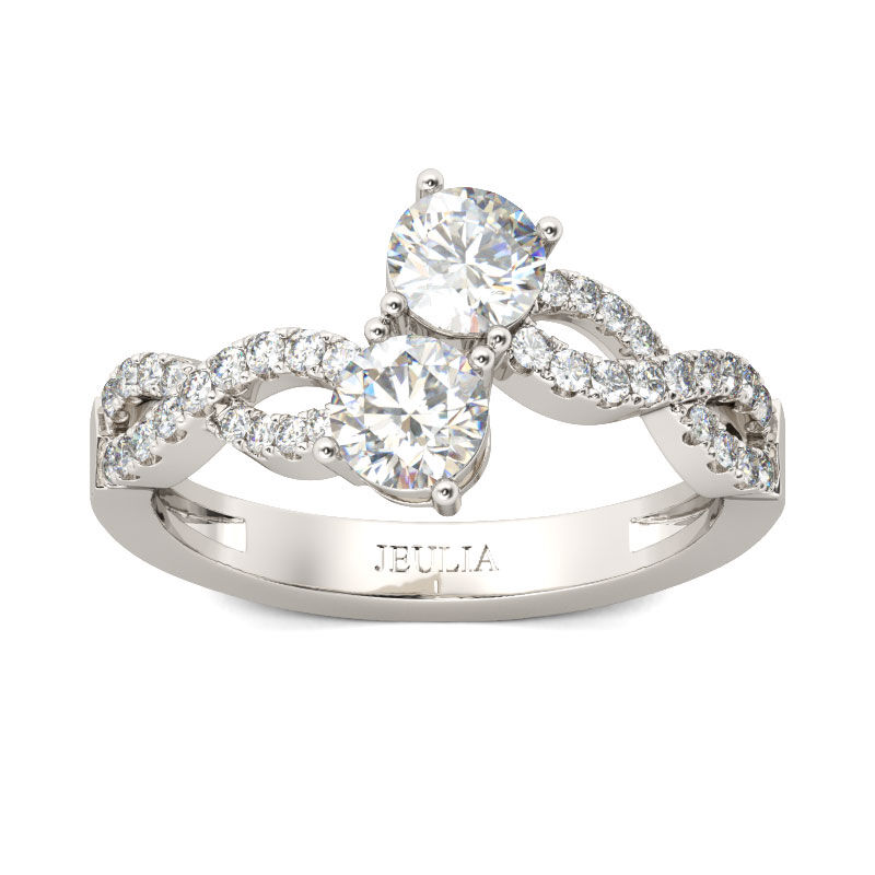 Jeulia Two-stone Twist Round Cut Sterling Silver Engagement Ring