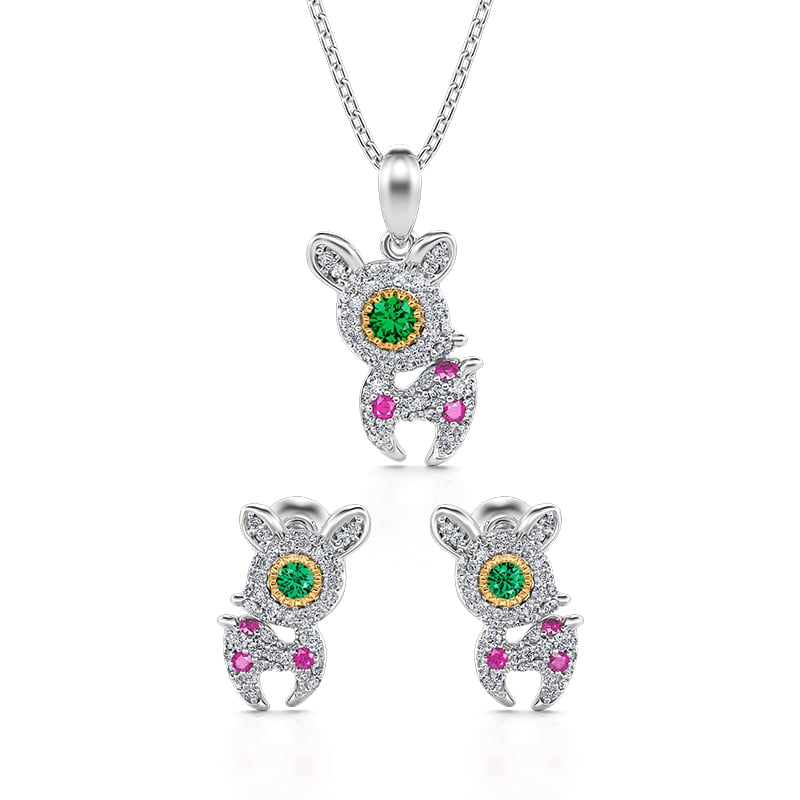 Jeulia "Christmas Deer" Sterling Silver Jewelry Set
