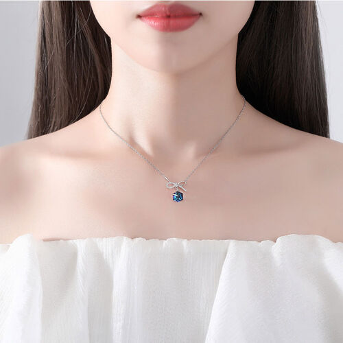 Jeulia Bowknot with Sapphire Stone Sterling Silver Necklace