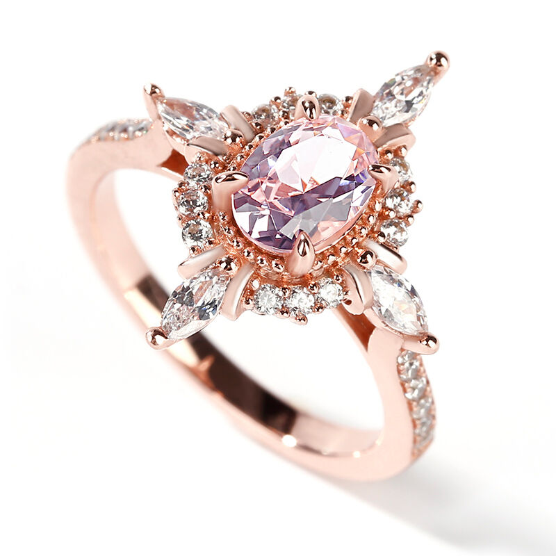 Jeulia Oval Cut Vintage Synthetic Morganite Sterling Silver Ring