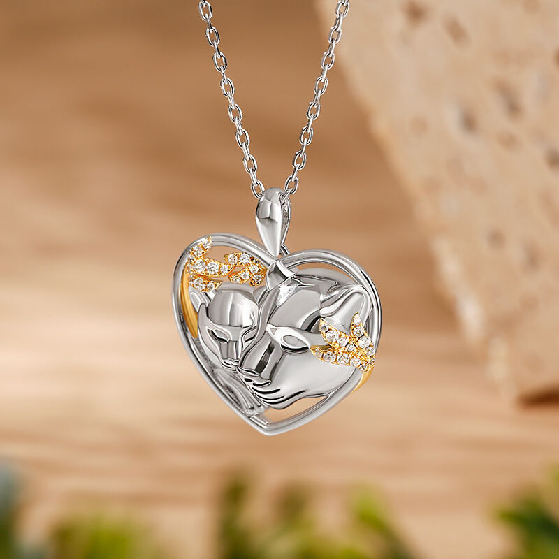Jeulia "Huddle with You" Mom and Baby Lion Sterling Silver Necklace