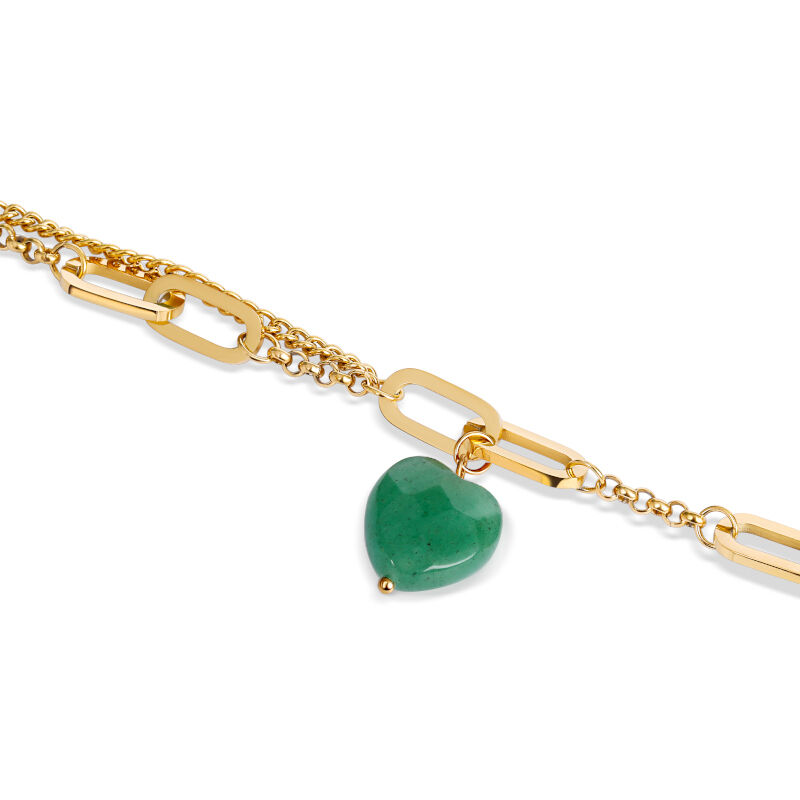 Jeulia "Good Luck" Chain Design Heart Shaped Natural Green Aventurine Bracelet