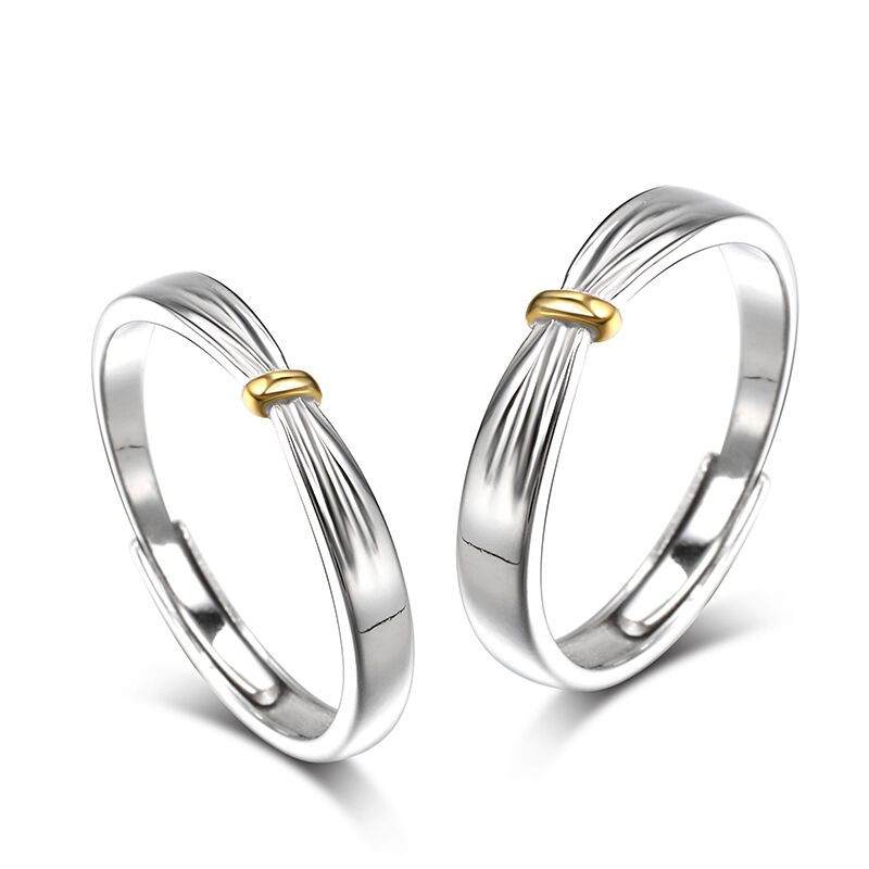 Jeulia "Lover Knot" Two Tone Adjustable Sterling Silver Couple Rings