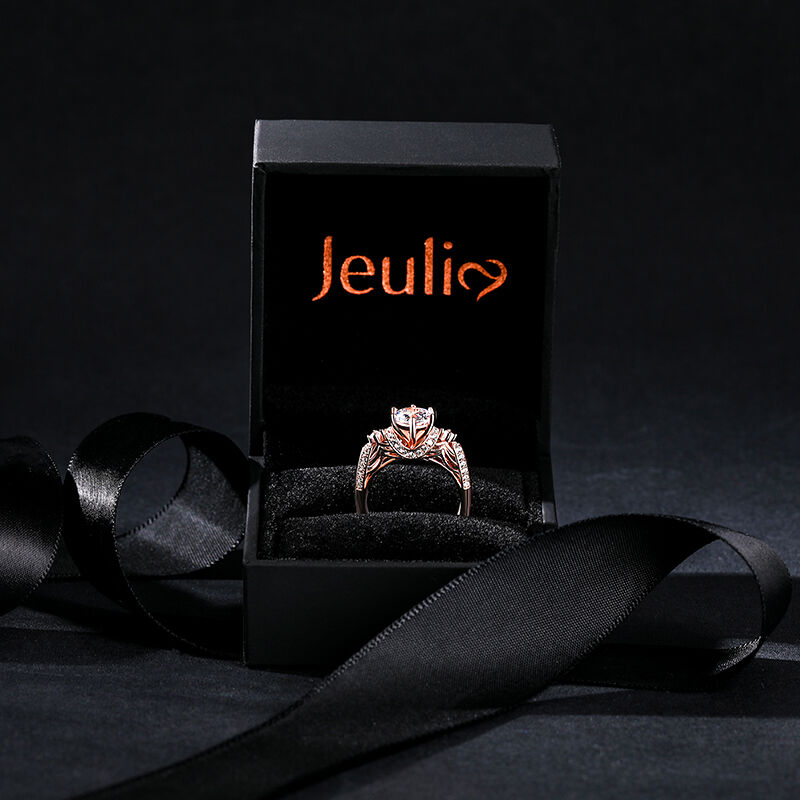 Jeulia Rose Gold Tone Halo Round Cut Sterling Silver Ring