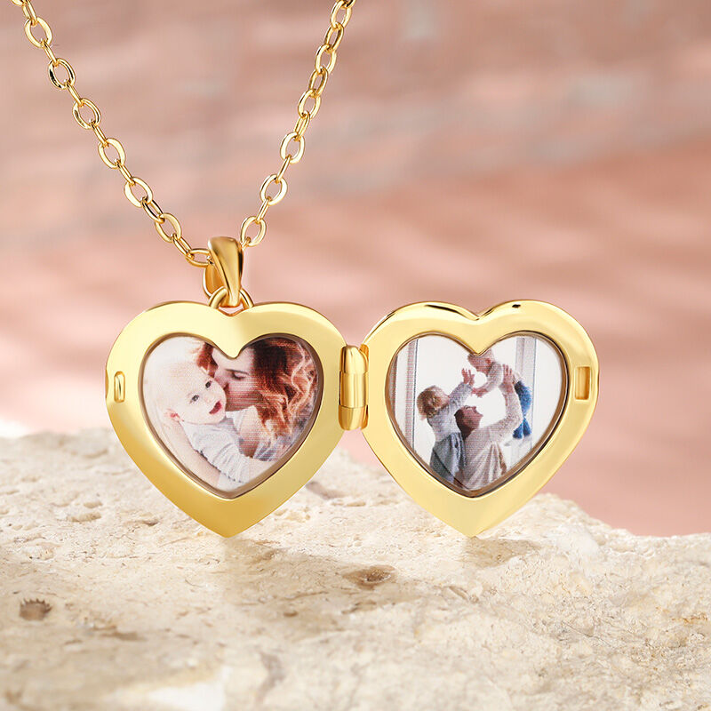 Jeulia Star Design Heart Personalized Photo Sterling Silver Locket Necklace with Birthstone