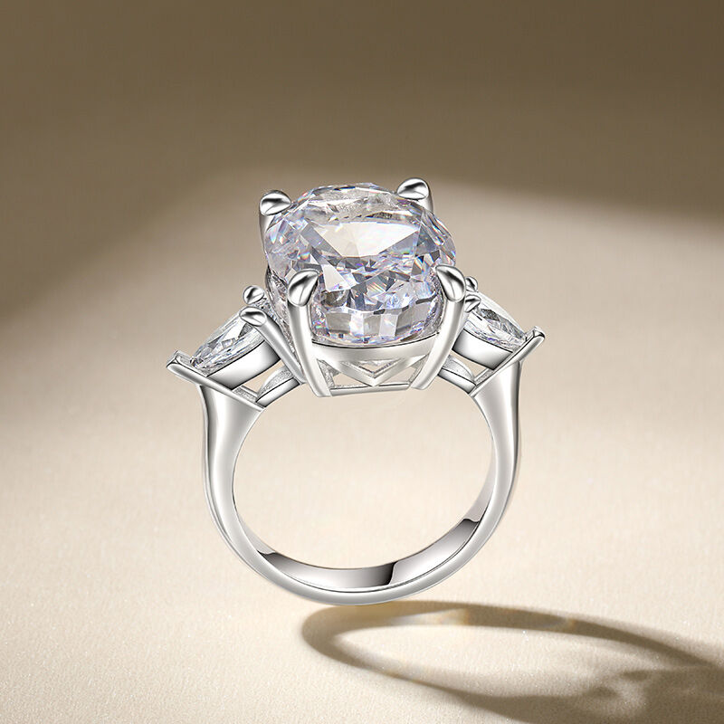 Jeulia Three Stone Oval Cut Sterling Silver Ring