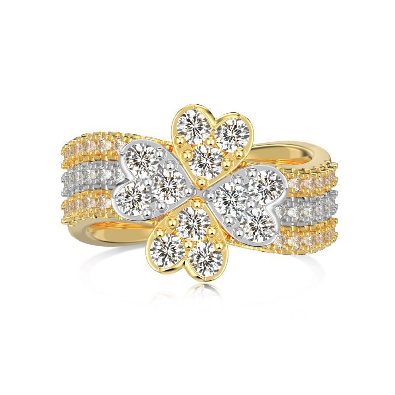 Jeulia Two Tone Clover Ring Set Silver Lucky Four-Leaf Design