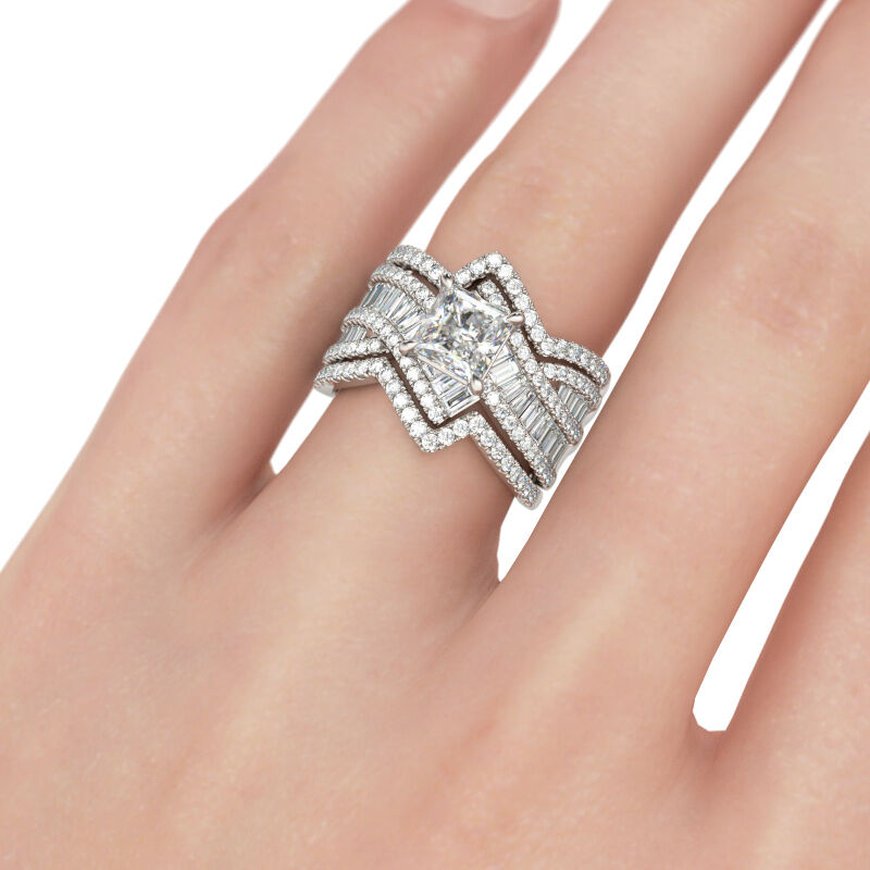Jeulia Conjunto De Anillos Potenciadores Con Rama De Talla Princesa En Plata De Ley