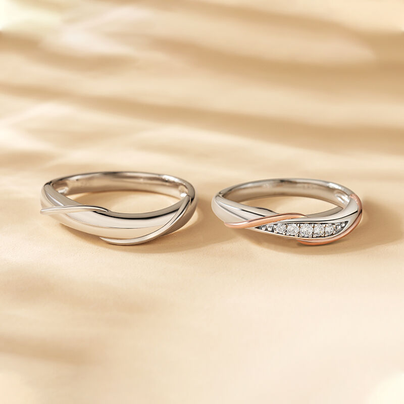 Jeulia Simple Twist Couple Rings Sterling Silver