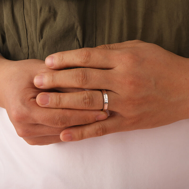 Jeulia Classic Two Tone Couple Rings Sterling Silver