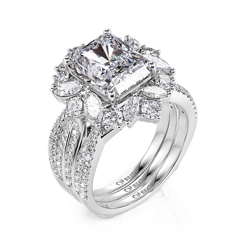 Jeulia Conjunto de Anillos de Boda Matrimonio Incrustado Magnífico de Plata de Ley
