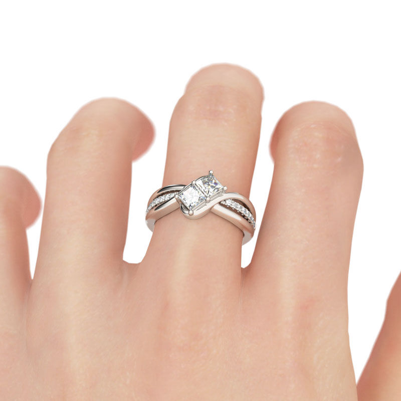 Jeulia Bypass Princess Cut Sterling Silver Ring