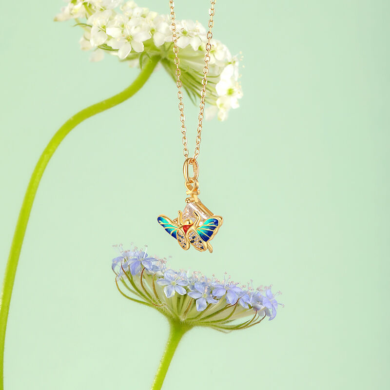 Jeulia "Fearless Heart" Ankh Colorful Saint Beetle Enamel Necklace