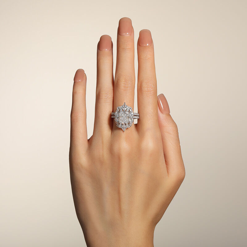 Jeulia Vintage Halo Engagement Ring Set Sterling Silver 2PCS
