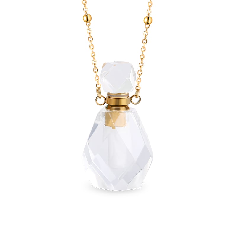 Jeulia "Clarity & Manifestation" Essential Oil Bottle Natural Clear Quartz Necklace (Hollow Bottle)
