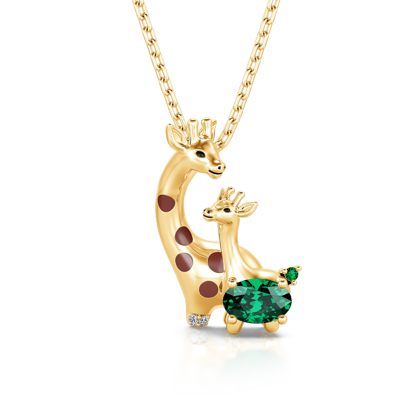 Jeulia "Sweet Scene" Mom and Baby Giraffe Sterling Silver Necklace