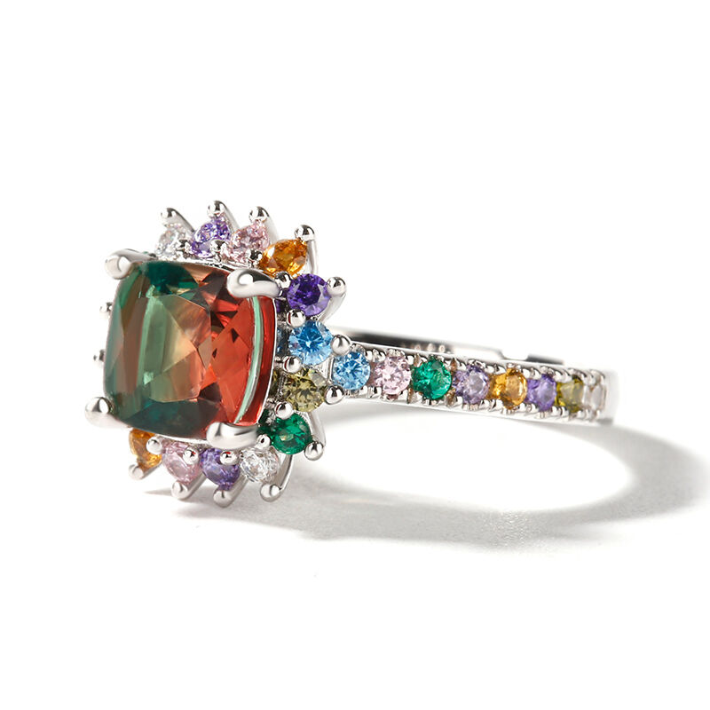 Jeulia "Blazing with Color" Cushion Cut Sterling Silver Ring