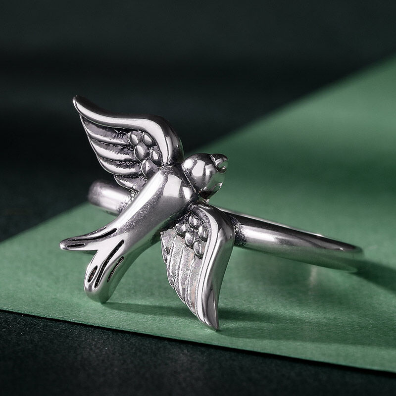 Jeulia Argolla con forma de pájaro golondrina de plata de ley