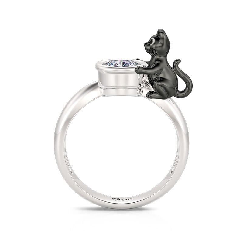Jeulia Hug Me "Czarny Kot" Srebrny pierścionek z czarnym kotem