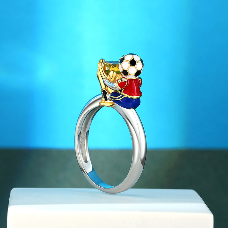 Jeulia Hug Me "You're My Champion" Spain Football Team Round Cut Sterling Silver Ring