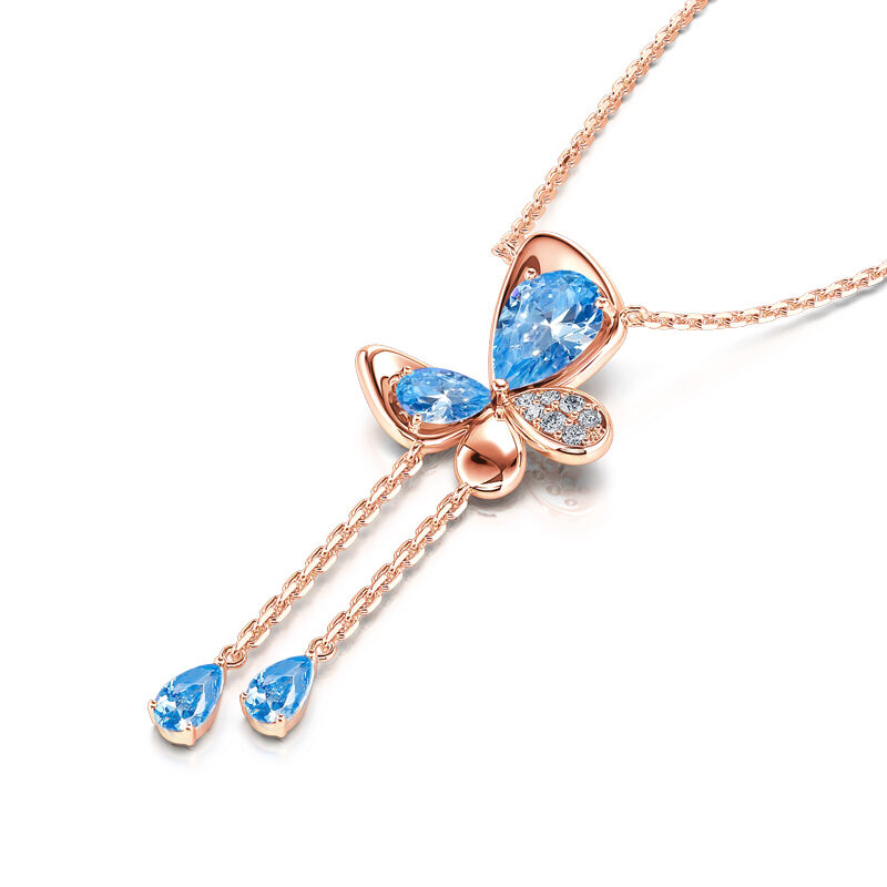 Jeulia "Flow" Schmetterling mit Birnenschliff Quaste Sterling Silber Halskette