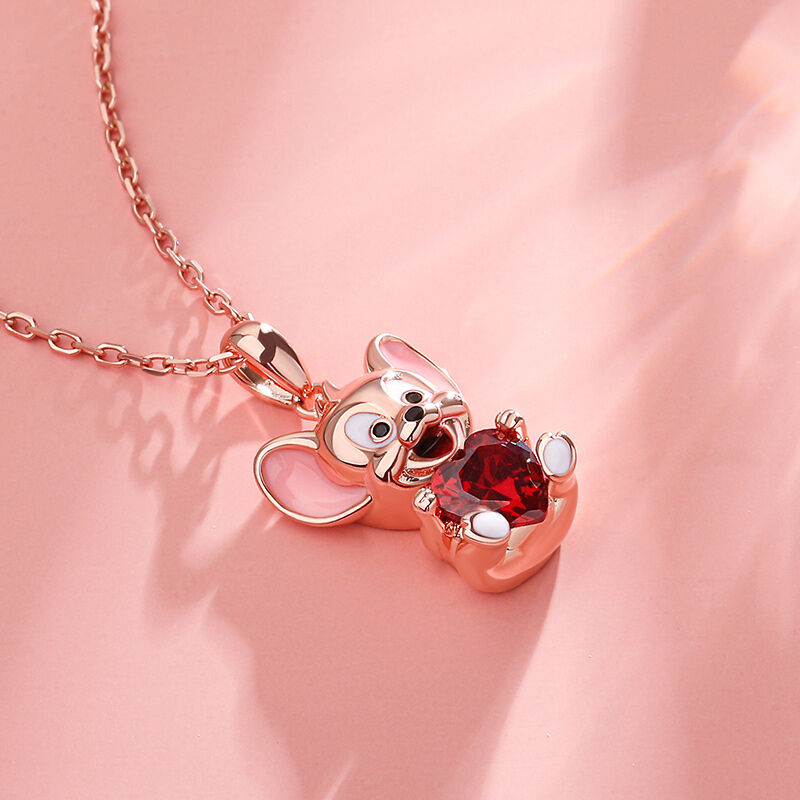 Jeulia Hug Me "Lovely Mouse" Heart Cut Sterling Silver Necklace