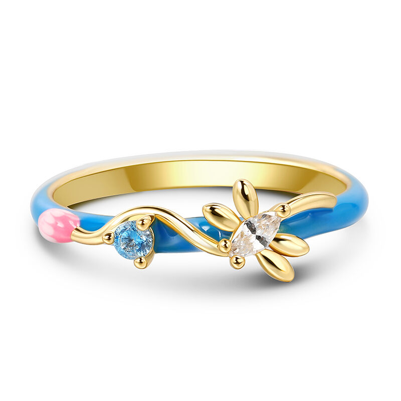 Jeulia Dragonfly Blue Enamel Sterling Silver Ring