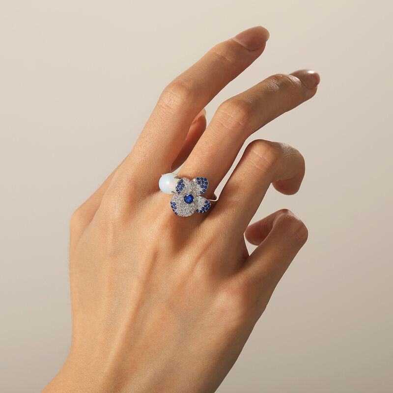 Jeulia Midsummer Night Anello Fiore con Pansé e Pietra di Luna