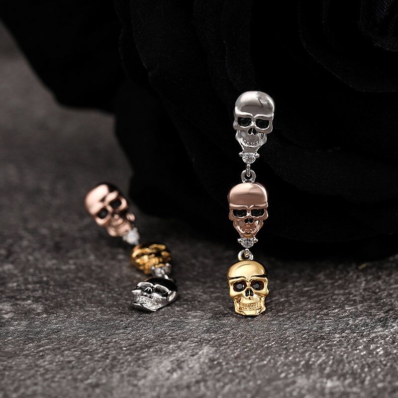Jeulia "Tricolor Skull" Sterling Silver Earrings