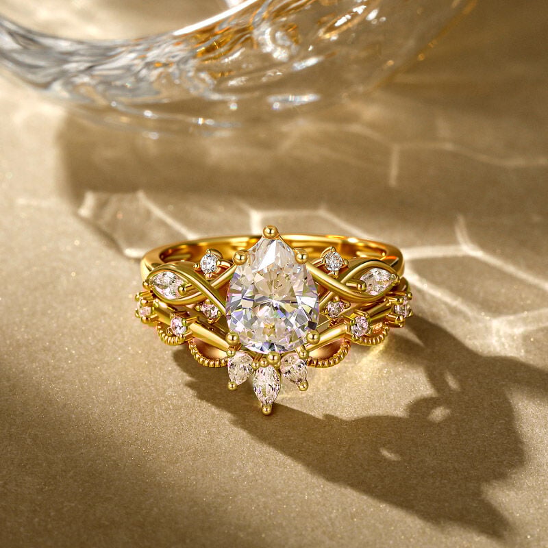 Jeulia Infinity Gold Pear Shaped Engagement Ring Set