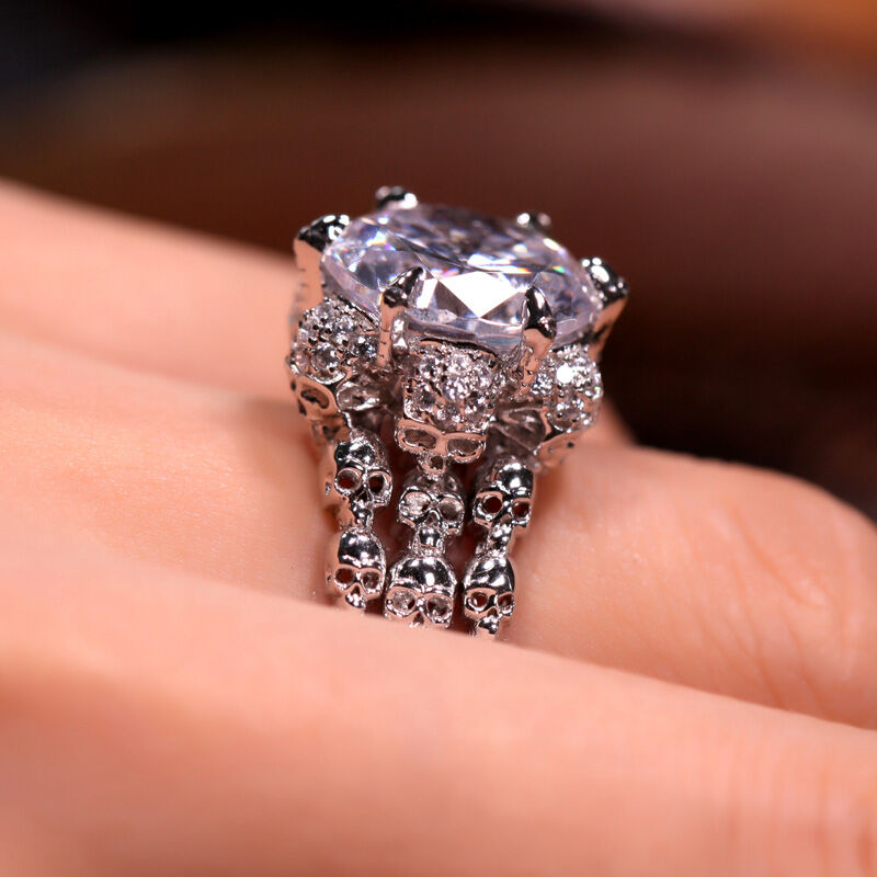Jeulia Interchangeable Round Cut Sterling Silver Skull Ring