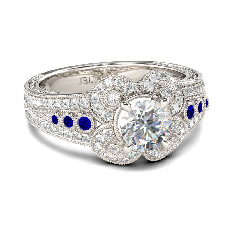 Jeulia Milgrain Flower Design Round Cut Sterling Silver Ring