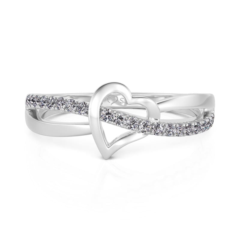 Jeulia Crossover Women's Heart Ring Sterling Silver